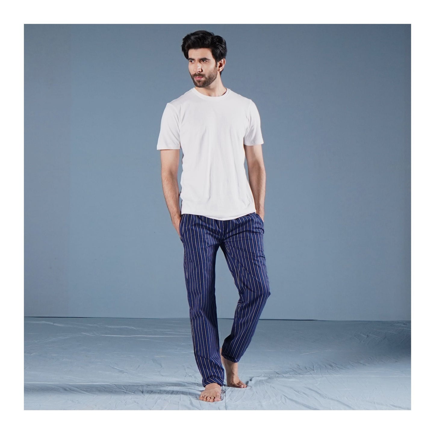 Basix Men's Trouser Royal Navy & White Pin Stripes MT-905