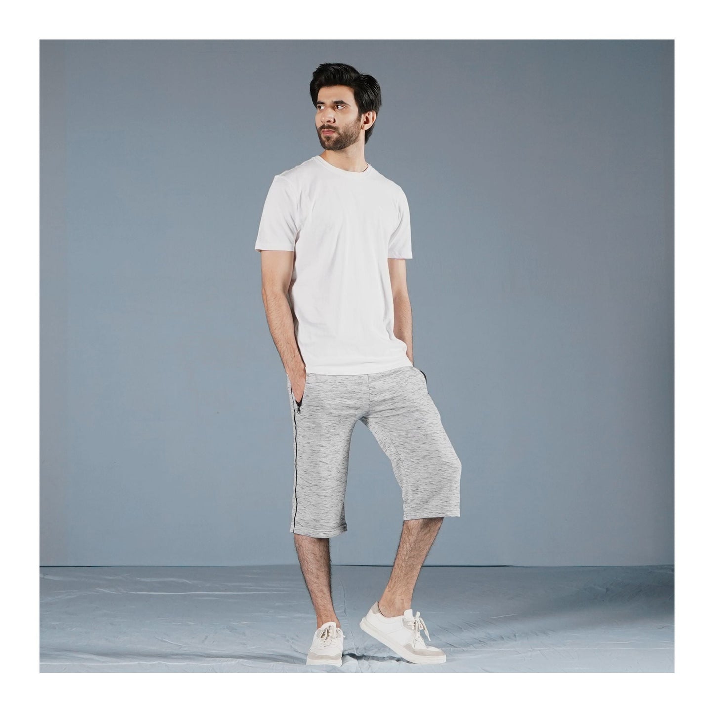 Basix Men's 3 Quarter Heather Grey & Black Zipper M3Q-1004