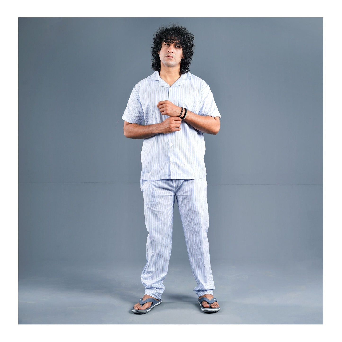 Basix Men's Striped Loungewear Set Sky Blue & White MT-826