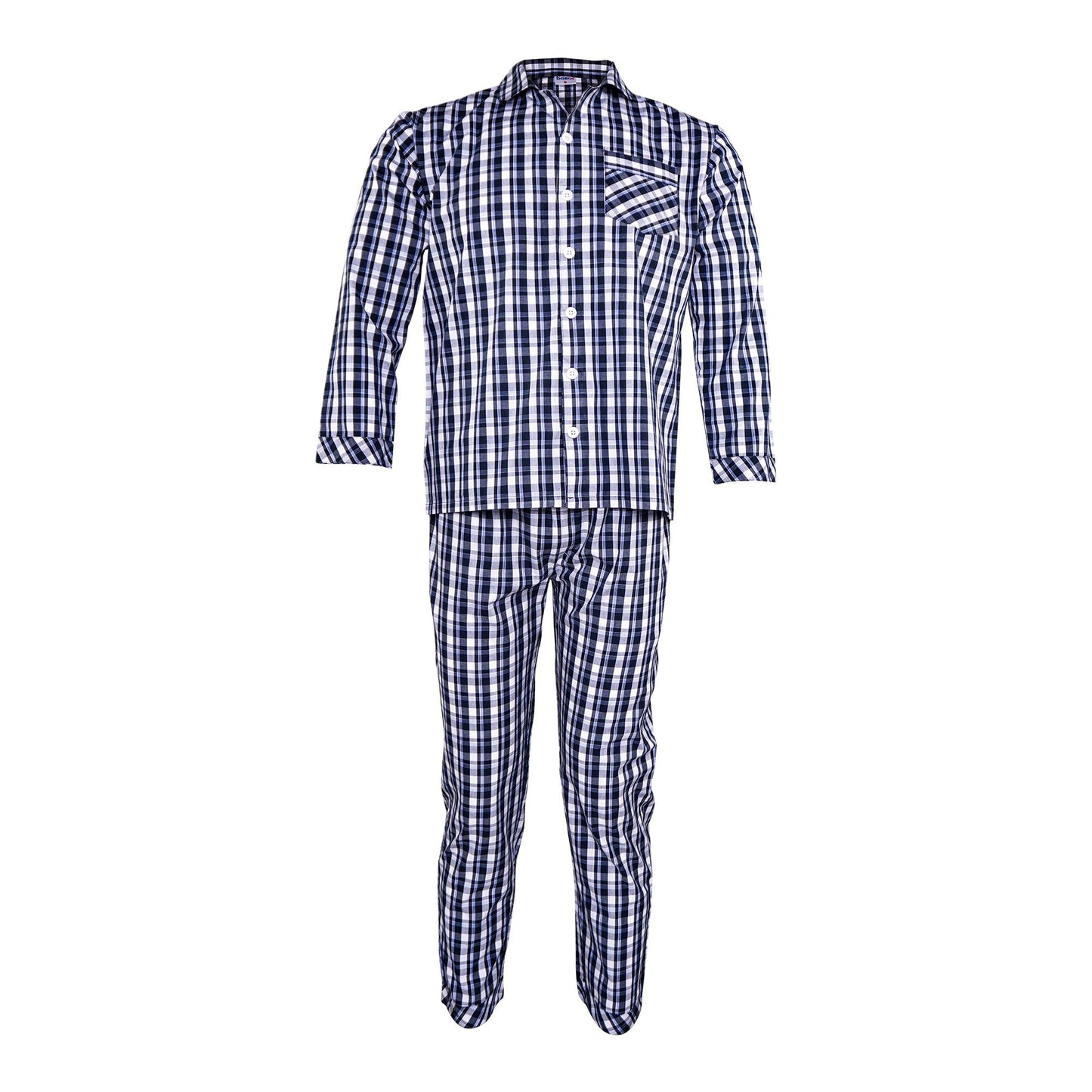 Basix Men's Check Print Cotton Loungewear Dress 2-Piece Set Black & Grey LW-816