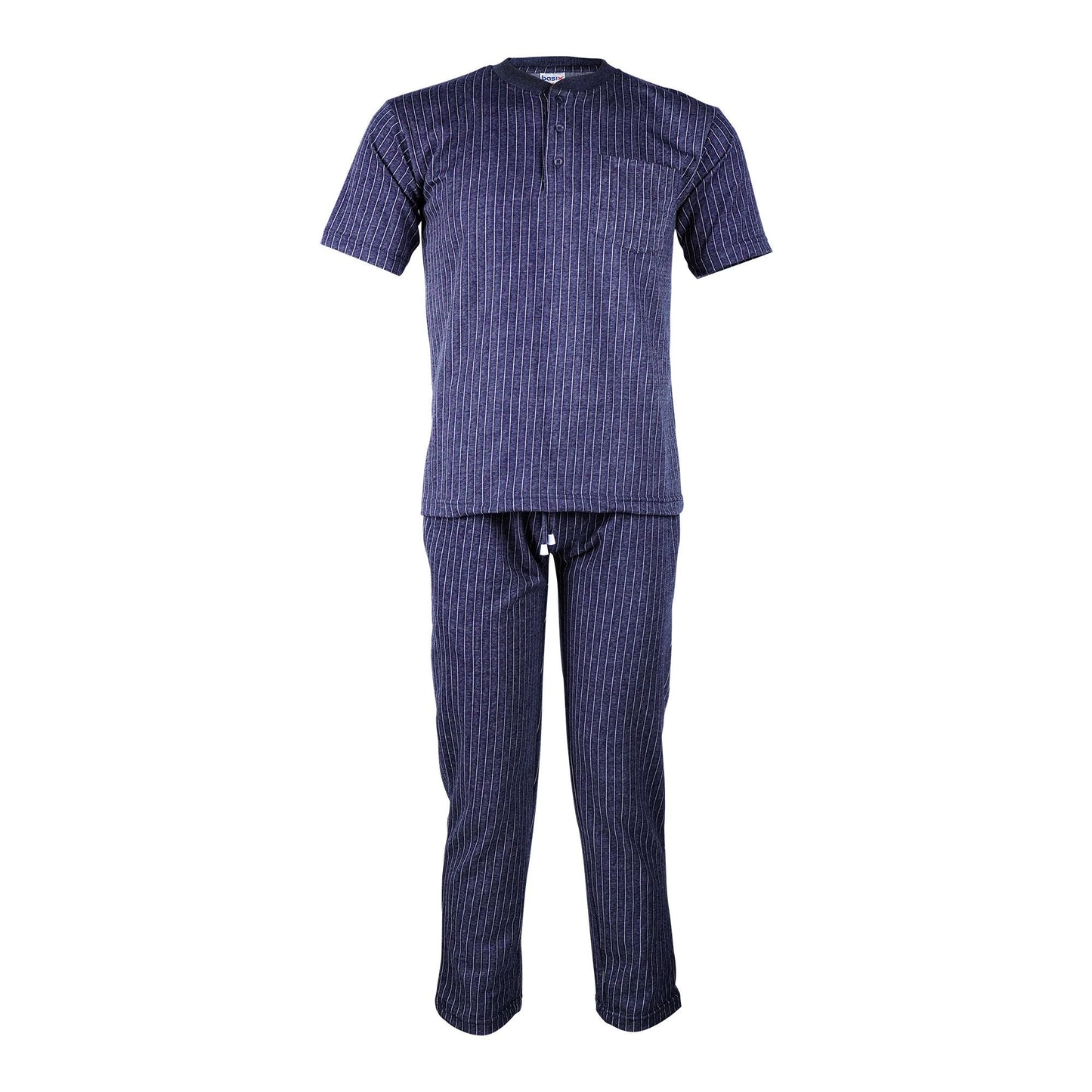 Basix Men's Stripes Print Knitted Loungewear Dress 2-Piece Set Denim Blue LW-817