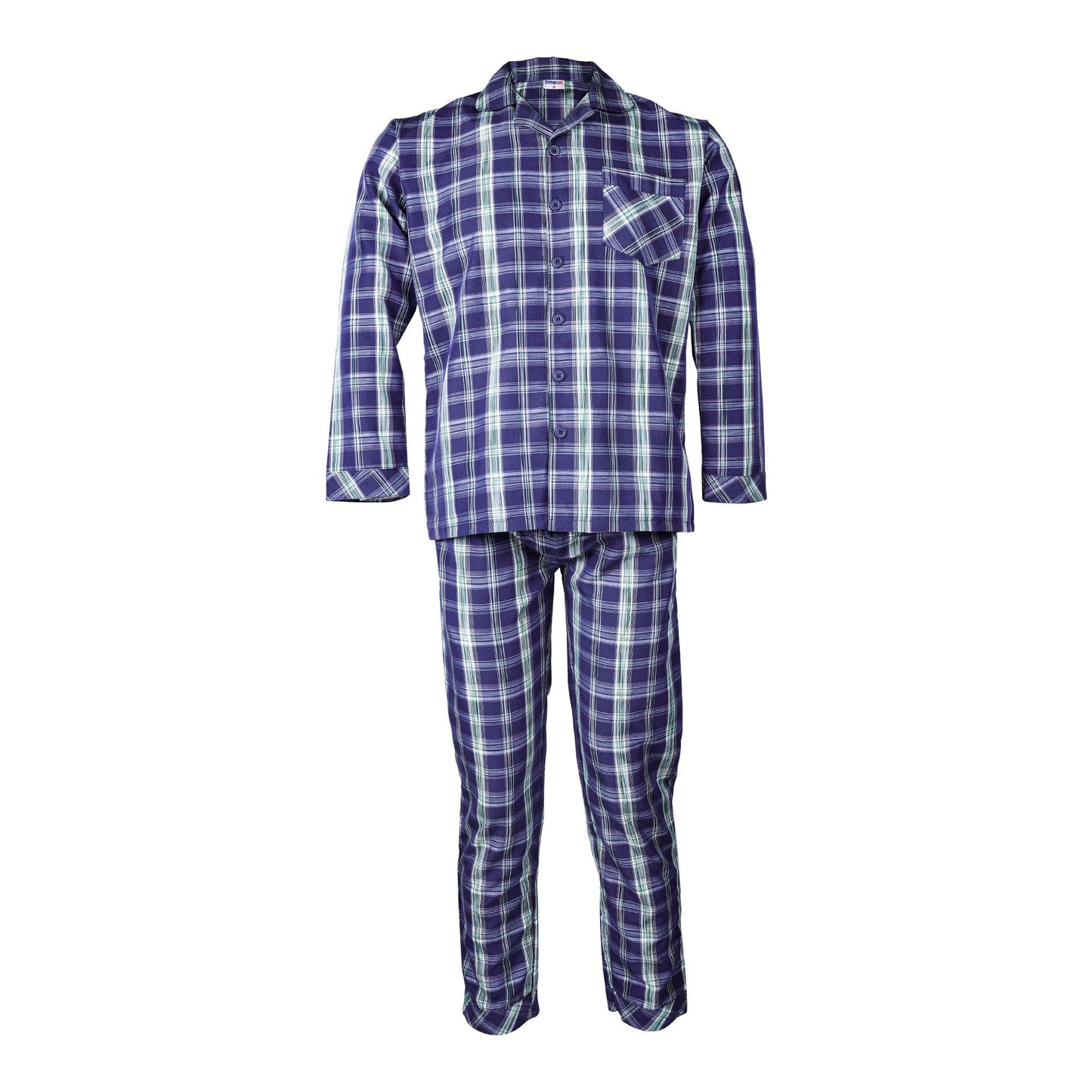 Basix Duplicate Men's Check Print Cotton Pajama Set 2-Piece Nightsuit Dark Blue LW-818