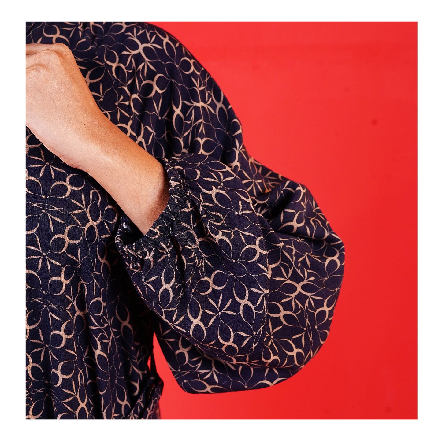 Basix Womens Mid-Night Blue & Gold Flora Long A-Line Frock With Belt, EW-106