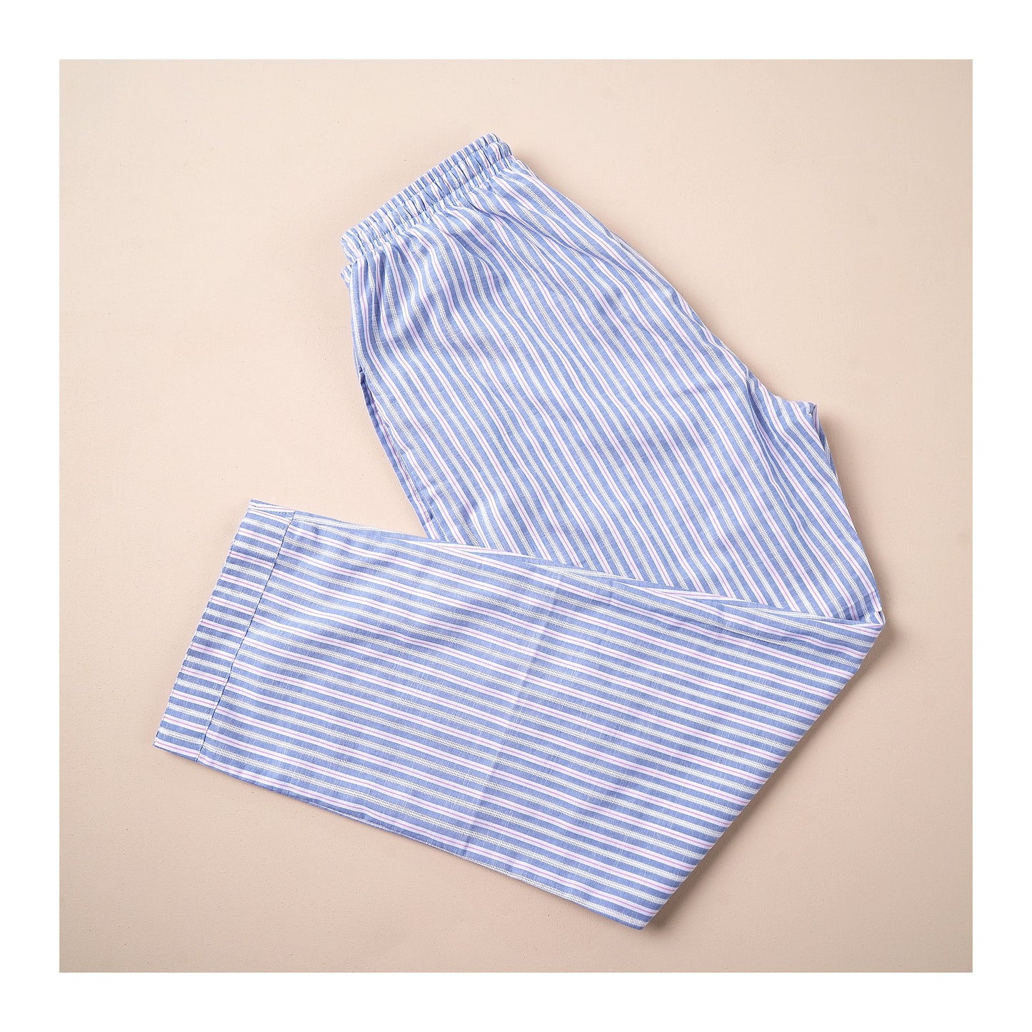 Basix Men's Stripes Short Sleeves Loungewear, 2 Piece Set, Matte Blue & White, LW-839
