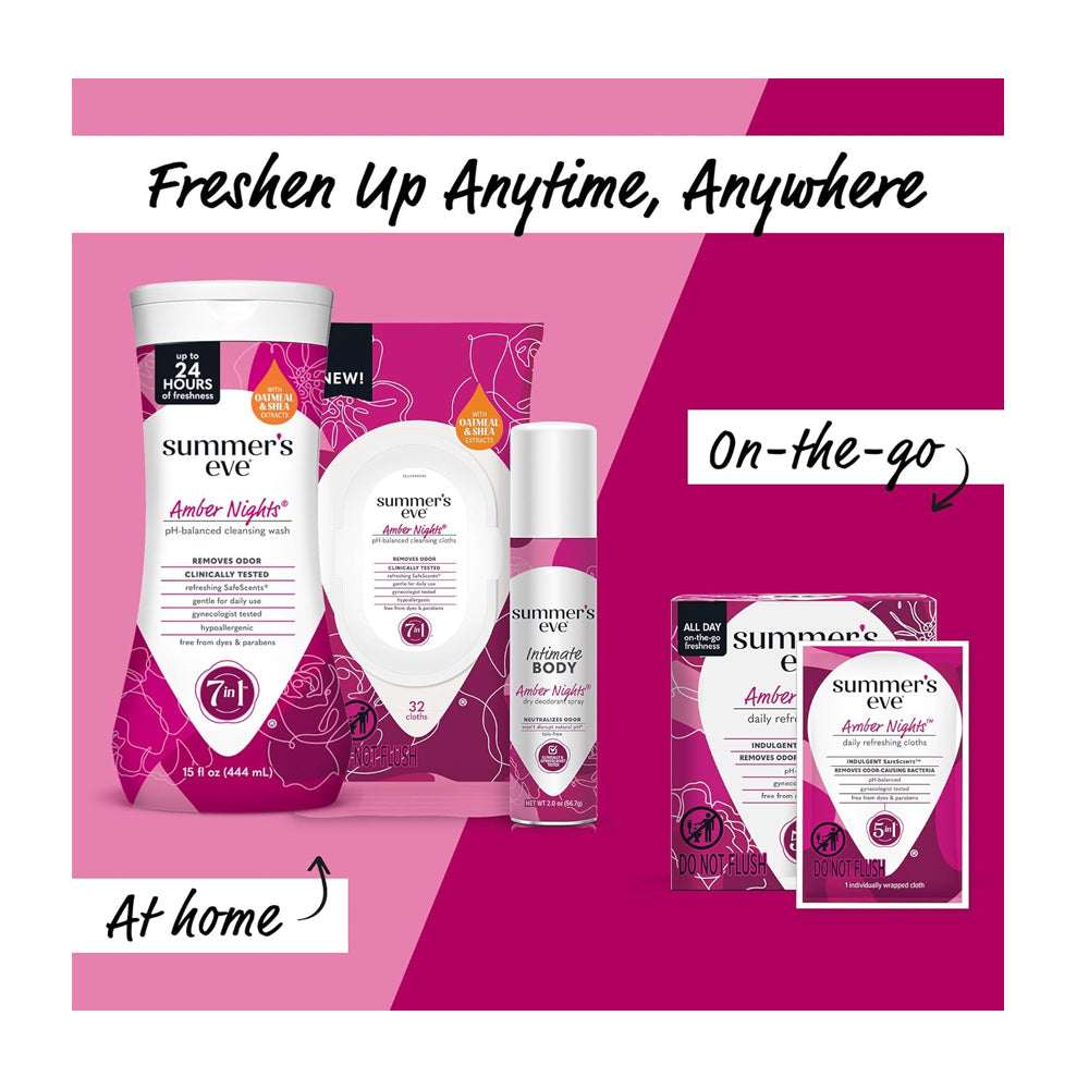 Summer's Eve Amber Nights Daily Refreshing Feminine Body Deodorant Spray Talc-Free Vitamin E 56.7g