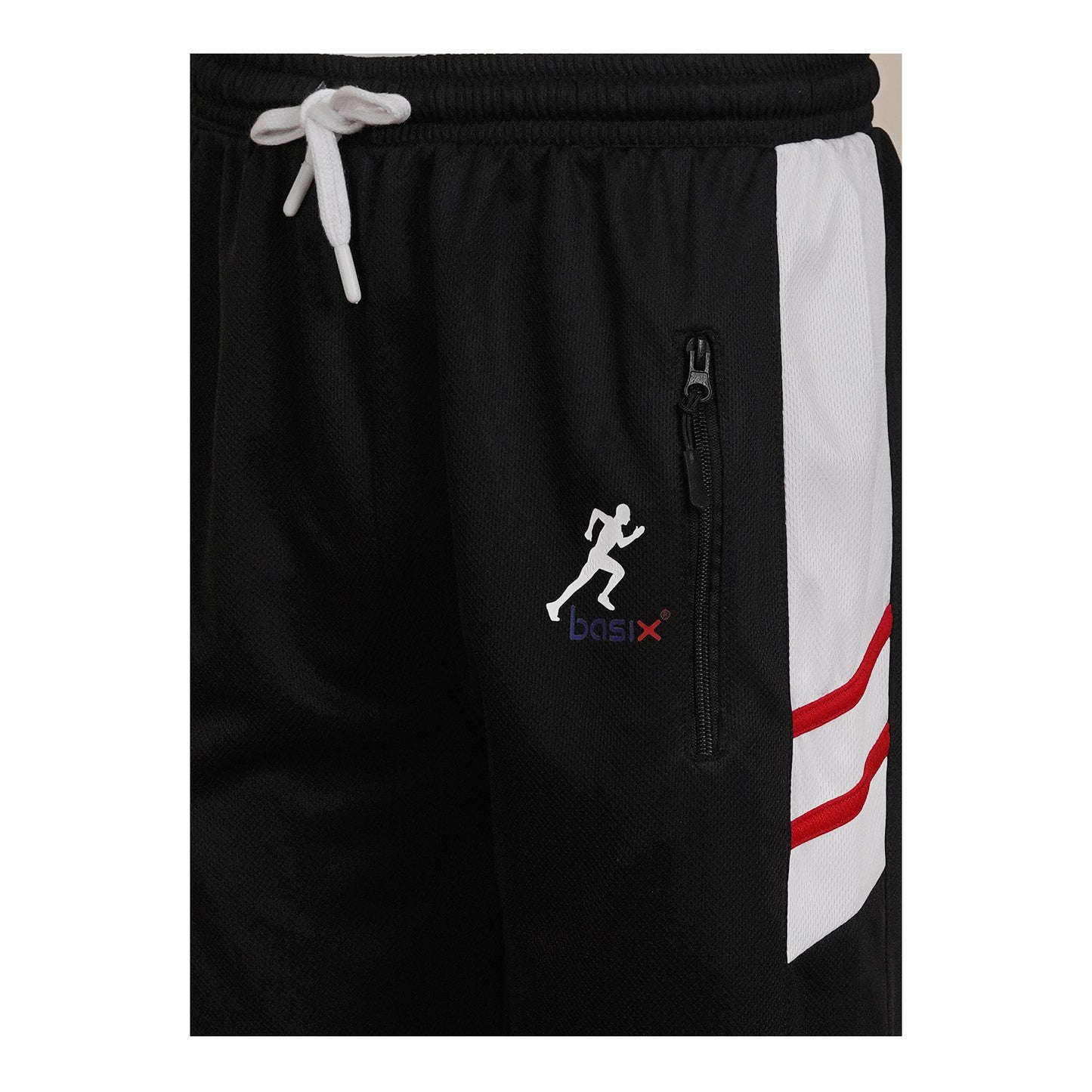 Basix Men's Zipper Pockets Mesh 3 Quarter, Black & White, M3Q-1010