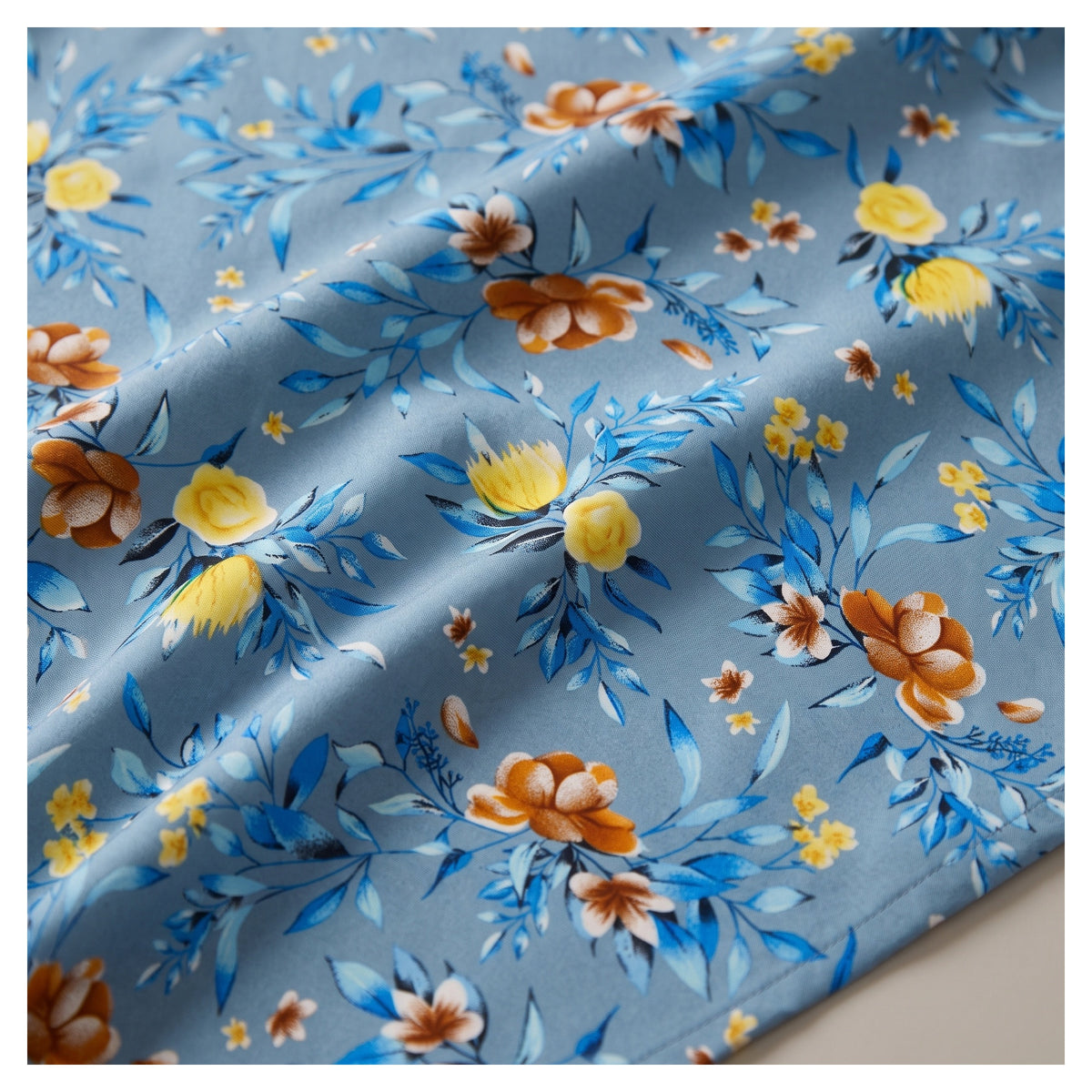 Basix Flora Co-Ord Set Teal Blue With Yellow & Brown Viscose CORD-132