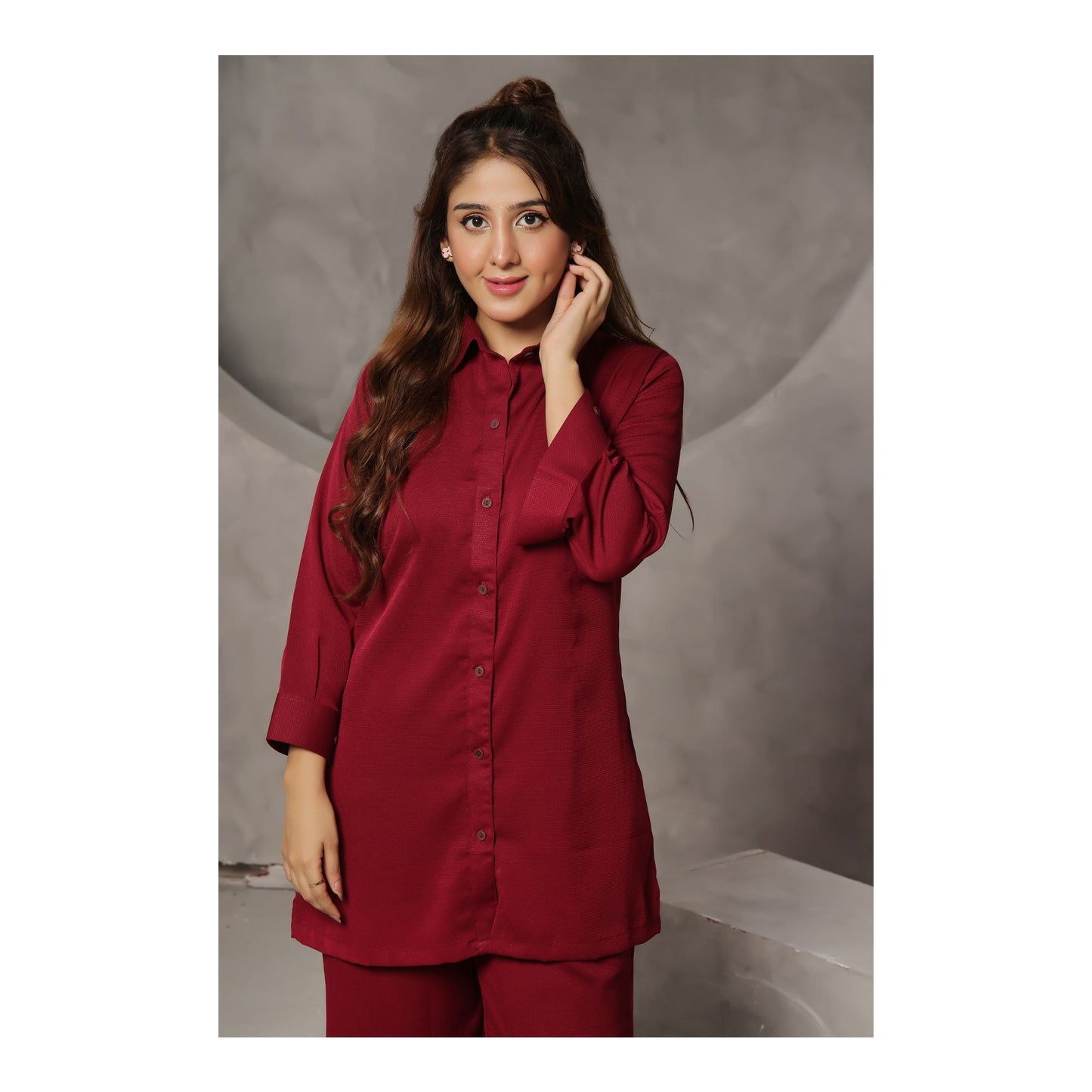 Basix Women's Textured Co-ord Set Dress Wrinkle Free Slim Fit Maroon CORD-105