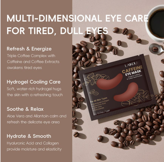Laikou Caffeine Eye Mask, Niacinamide, Hyaluronic Acid, For All Types Of Skin, 6g, LK33613A