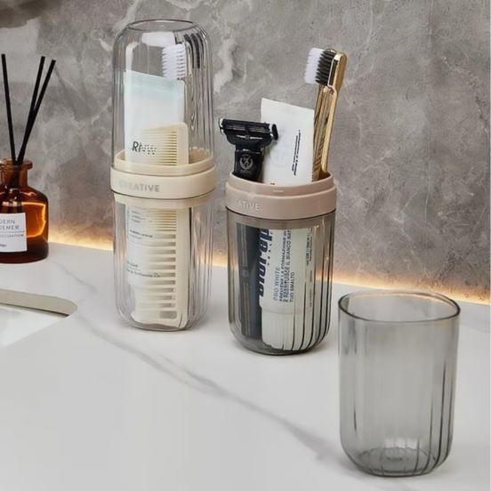 Portable Travel Toothbrush 2-In-1 Case With Cup
