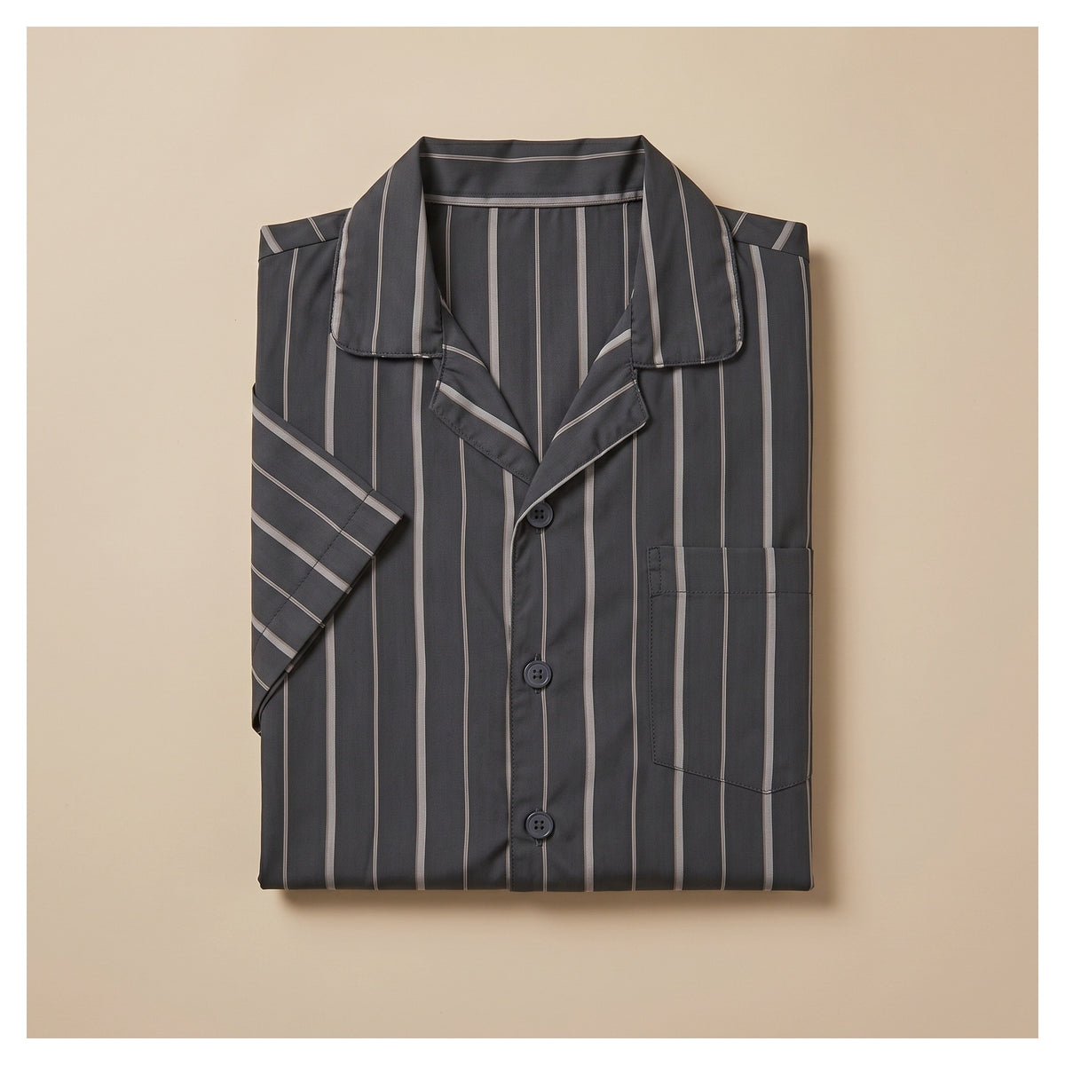 Basix Men's Stripes Short Sleeves Loungewear 2 Piece Set Charcoal Grey & Matte Silver LW-866