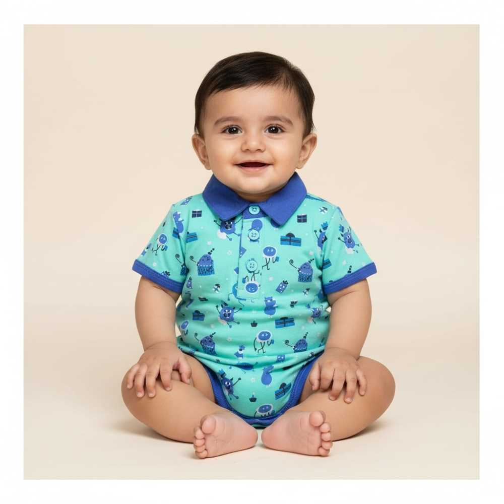 Basix Infant Monster At A Party Short Sleeve Body Suit with Collar 2642