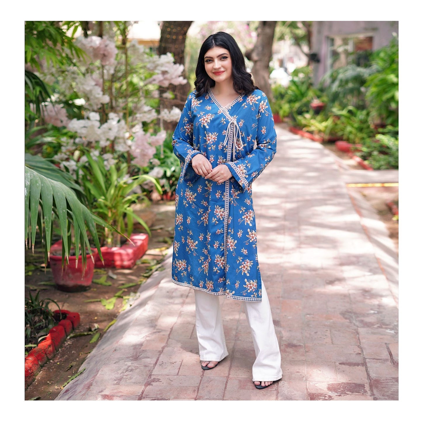 Basix Angrakha Long Cambric Shirt With Tassle & Lace CAS-510