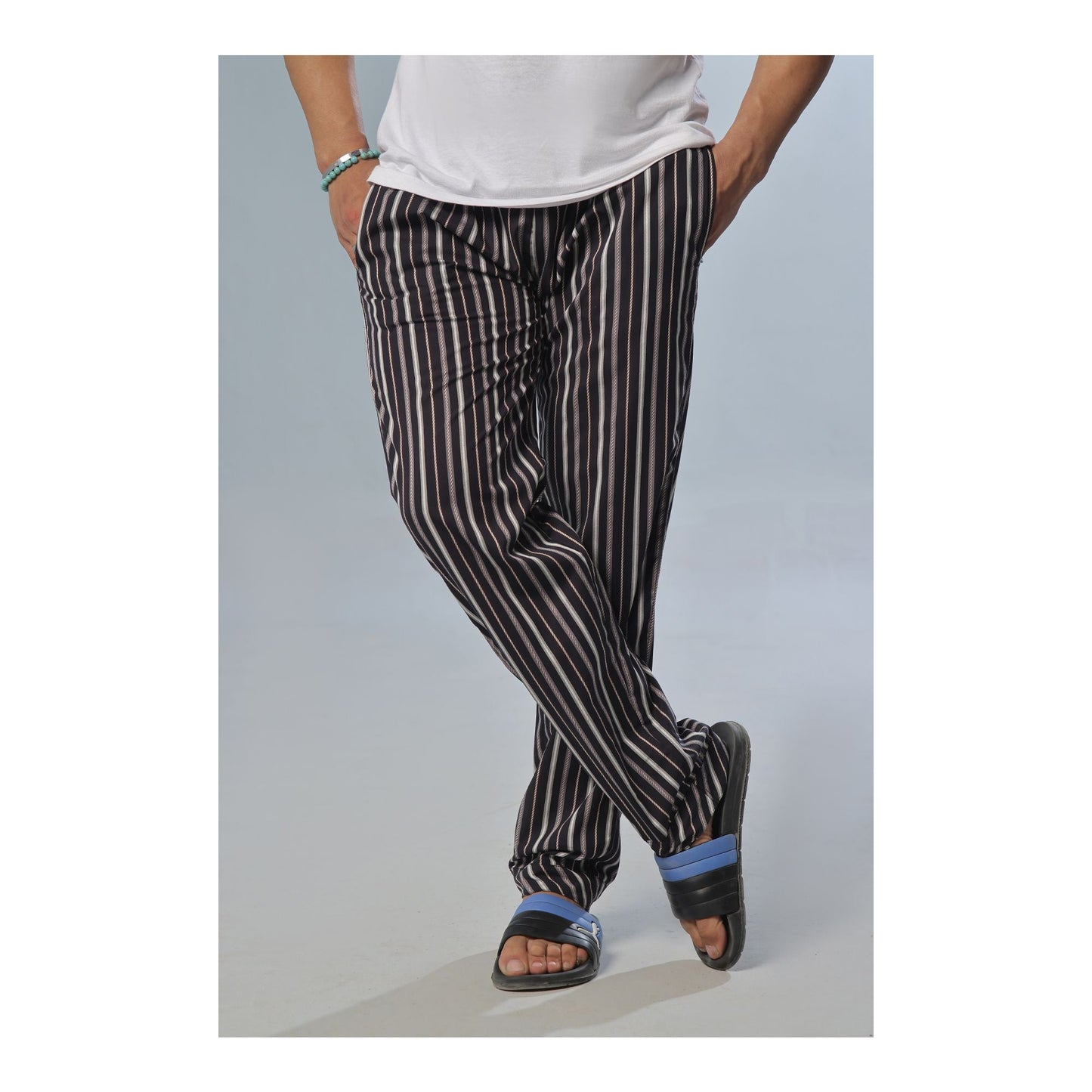 Basix Men's Cotton Striped Trouser Burgundy Black & Beige MT-918