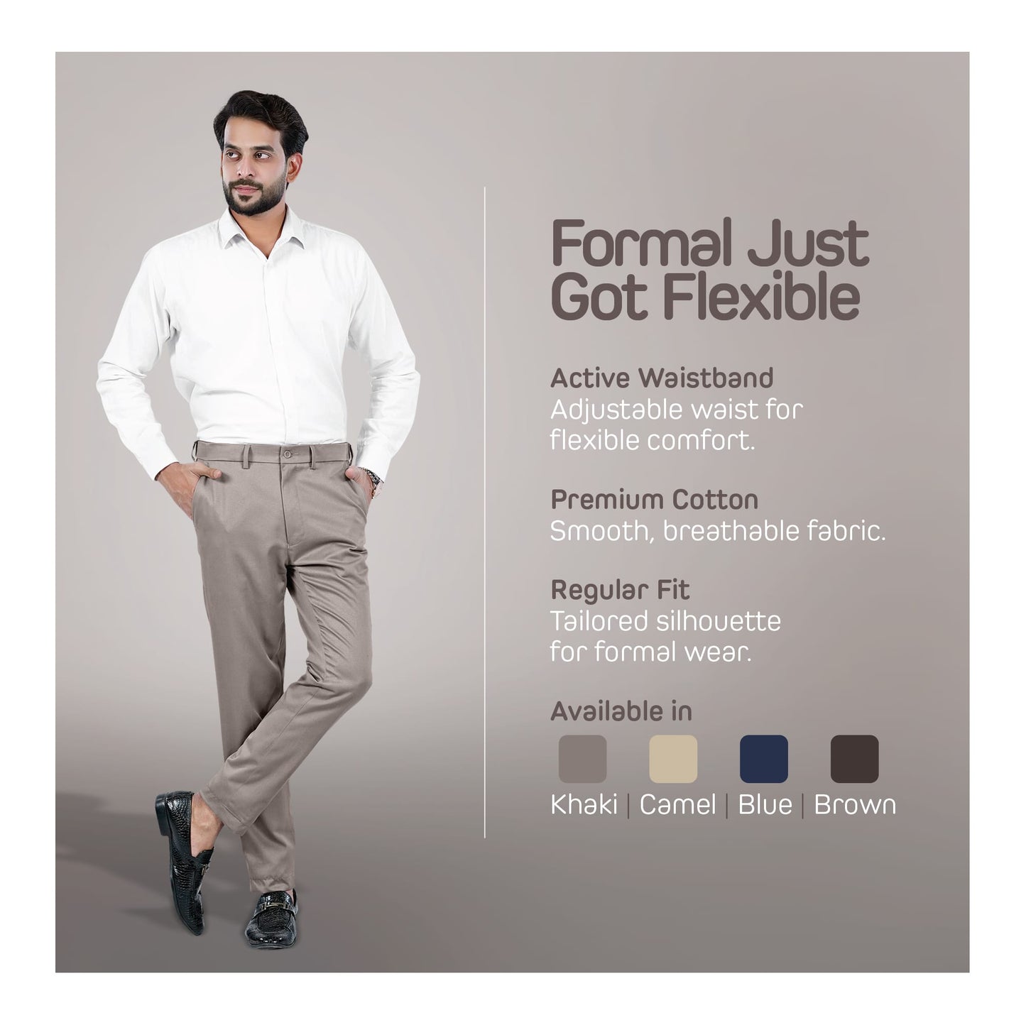 Basix Regular Fit Cotton Formal Dress Pant Camel