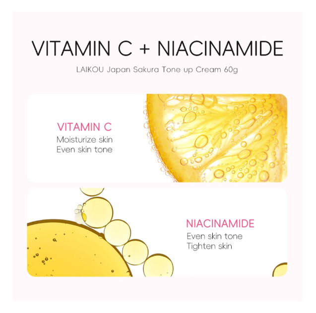 Laikou Japan Sakura Tone Up Cream, Vitamin C & Niacinamide, 60g, LK97486B