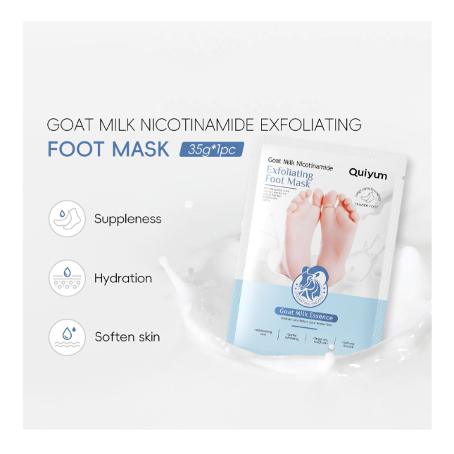 Quiyum Goat Milk Nicotinamide Exfoliating Foot Mask, For Dry & Rough Skin, 35g, QY97677B