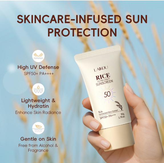 Laikou Rice Ultra-Light Sunscreen, Fermented Rice Extract, SPF50 PA+++ For Various Skin Types, 50g, LK81850A