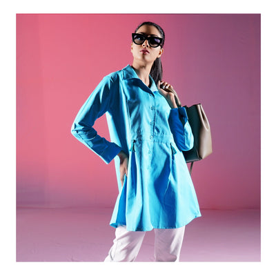 Basix Women's Cotton Button Shirt Satin Turquoise, WS-555