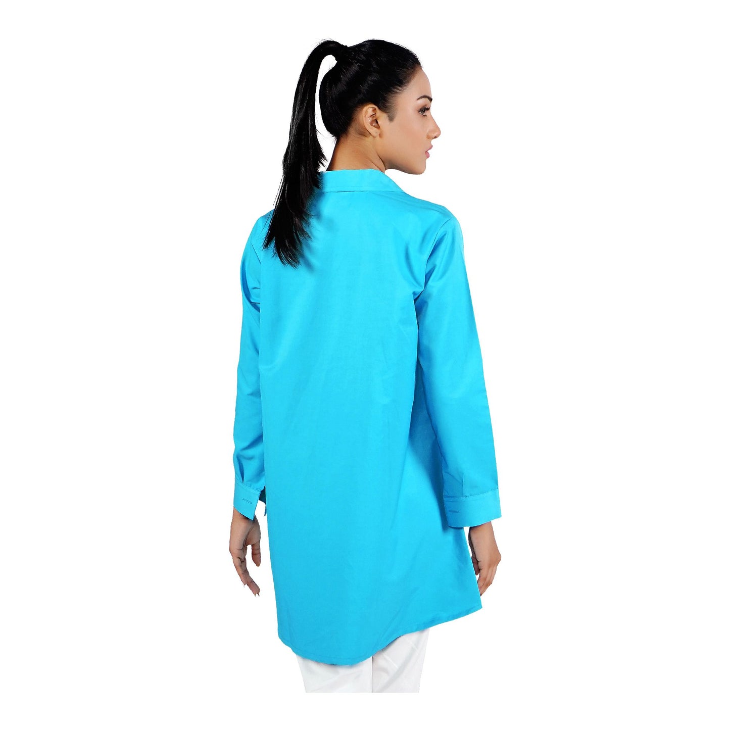 Basix Women's Cotton Button Shirt Satin Turquoise, WS-555