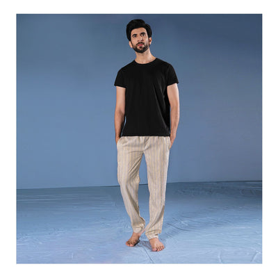 Basix Men's Trouser  Khaki & White Stripes  MT-906