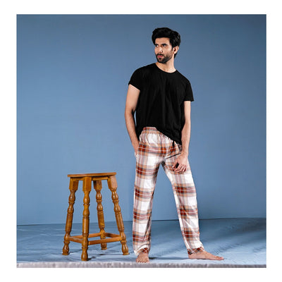 Basix Men's Trouser, Checkered Shades Of Brown N Vanilla, MT-908