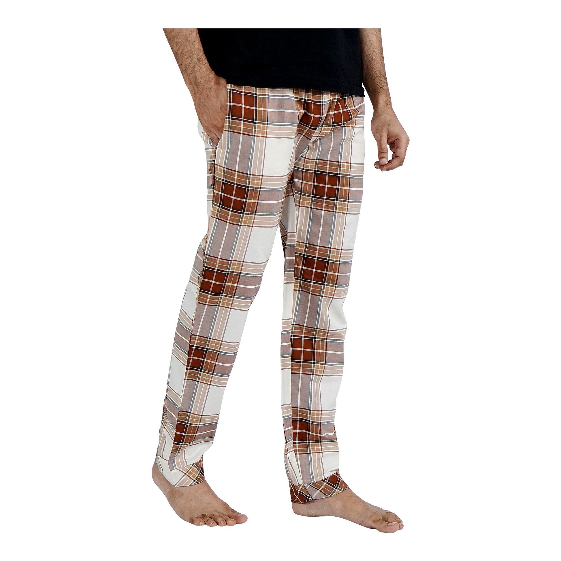 Basix Men's Trouser, Checkered Shades Of Brown N Vanilla, MT-908