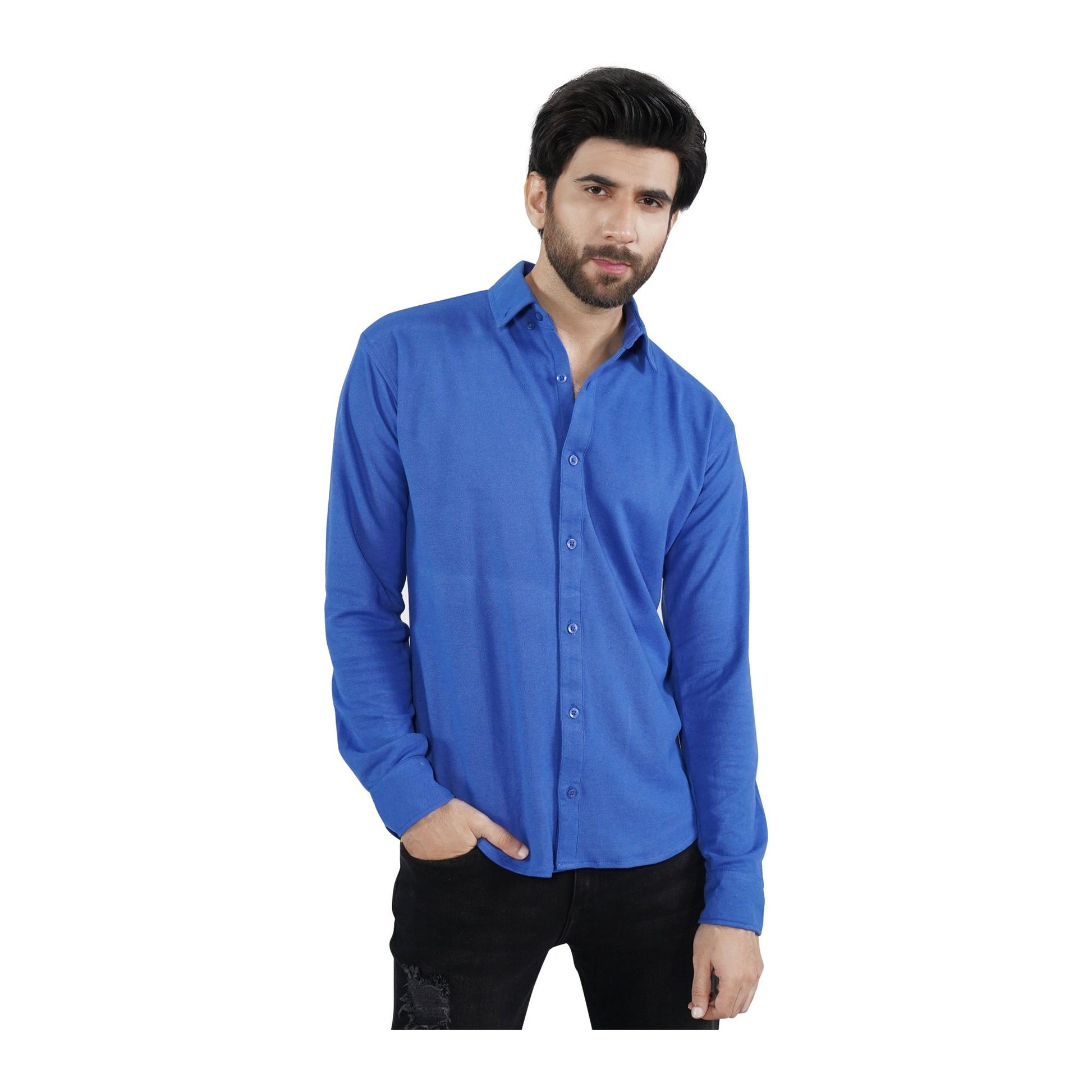 Basix Men's Royal Knitted Pique Fabric Shirt, MCS-201