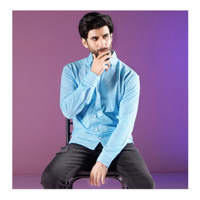 Basix Men's Sky Blue Knitted Pique Fabric Shirt  MCS-202