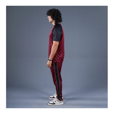 Basix Men's Embroidered Dry Fit Raglan Sleeves Tracksuit, Black & Maroon, TS-202