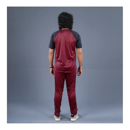 Basix Men's Embroidered Dry Fit Raglan Sleeves Tracksuit, Black & Maroon, TS-202
