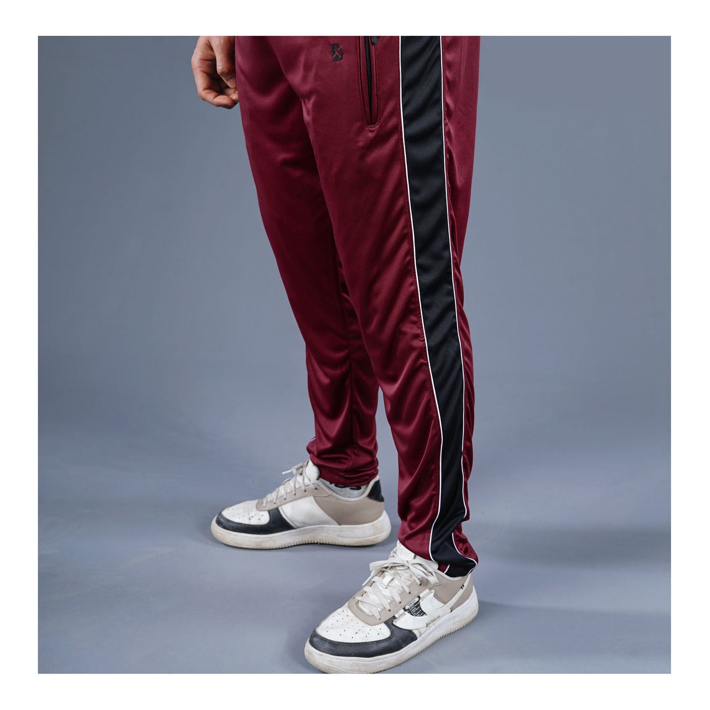 Basix Men's Embroidered Dry Fit Raglan Sleeves Tracksuit, Black & Maroon, TS-202