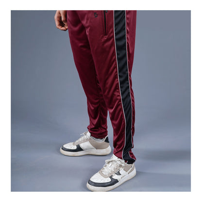 Basix Men's Embroidered Dry Fit Raglan Sleeves Tracksuit, Black & Maroon, TS-202