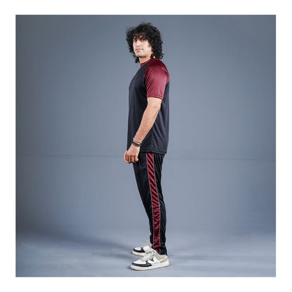 Basix Men's Embroidered Dry Fit Raglan Sleeves Tracksuit, Black & Maroon, TS-203
