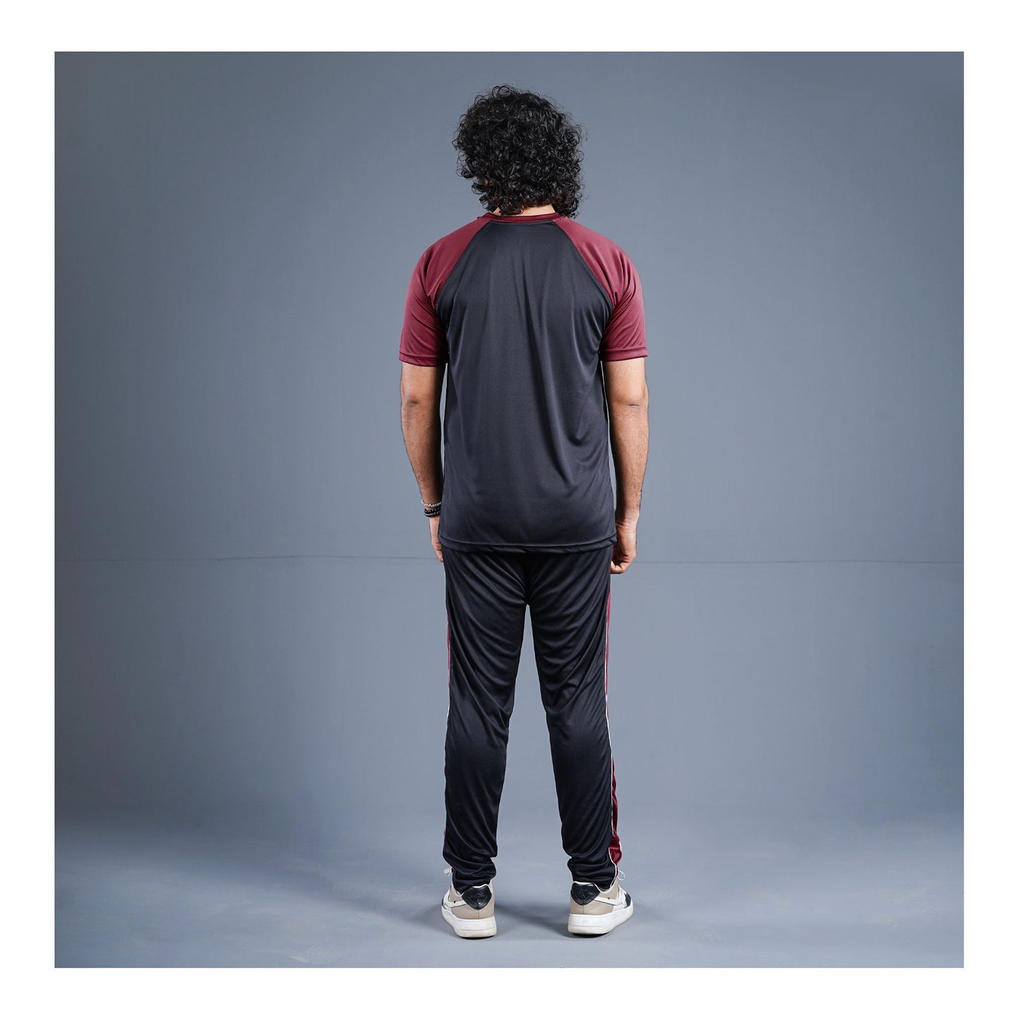 Basix Men's Embroidered Dry Fit Raglan Sleeves Tracksuit, Black & Maroon, TS-203