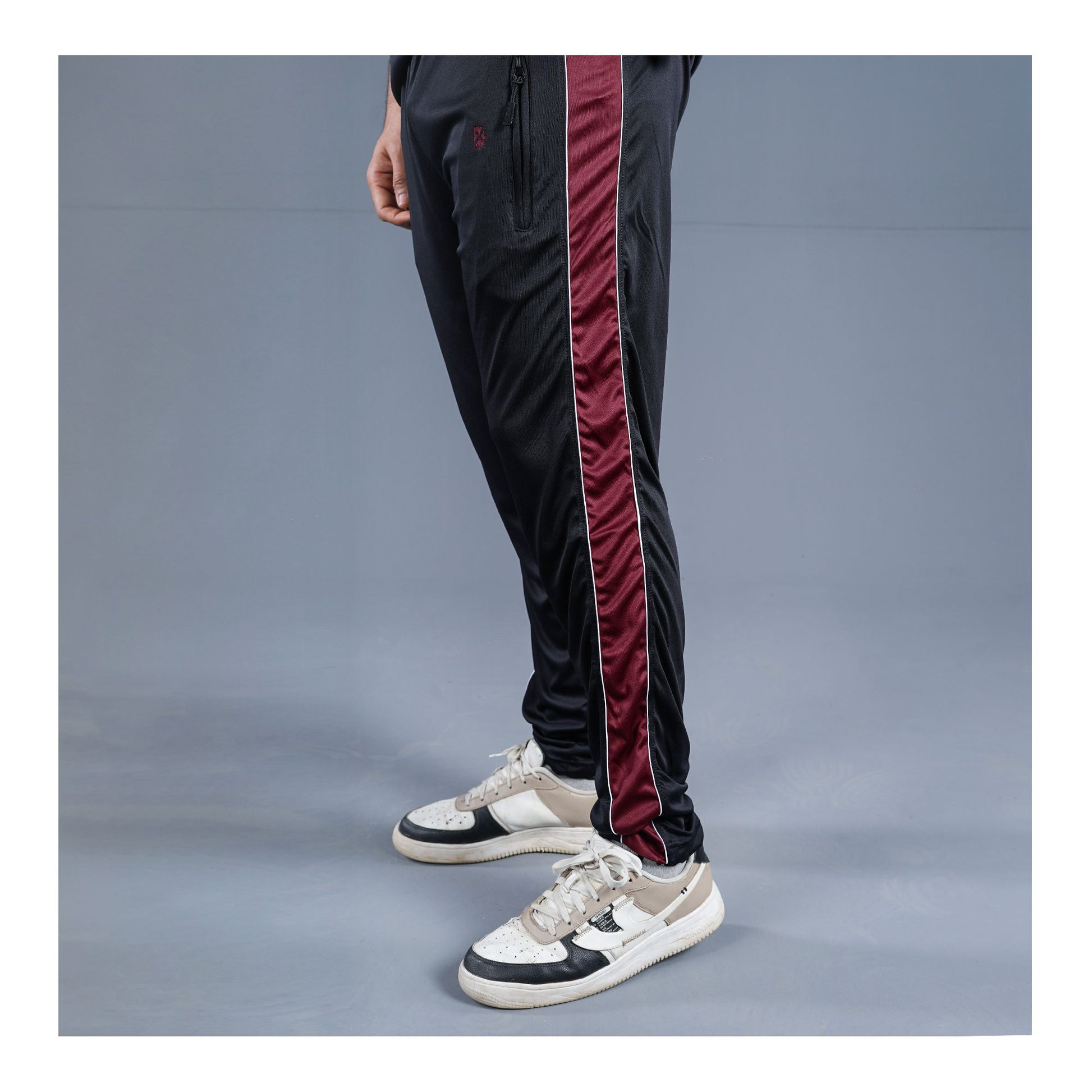 Basix Men's Embroidered Dry Fit Raglan Sleeves Tracksuit, Black & Maroon, TS-203