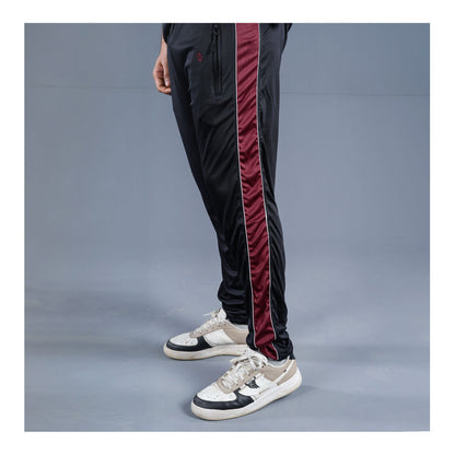 Basix Men's Embroidered Dry Fit Raglan Sleeves Tracksuit, Black & Maroon, TS-203