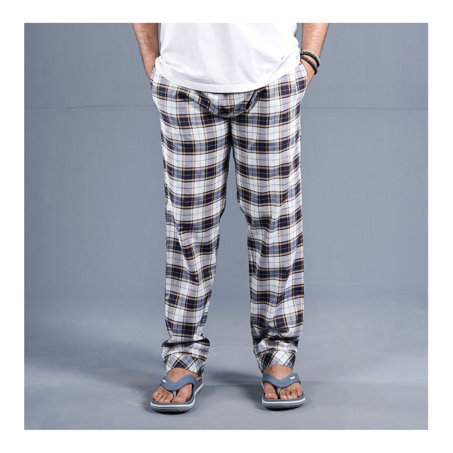Basix Men's Cotton Checked Trouser  Black & Vanilla White  MT-922