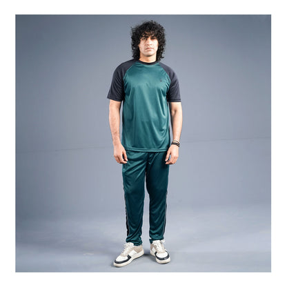 Basix Men's Embroidered Dry Fit Tracksuit, Teal & Black, TS-204
