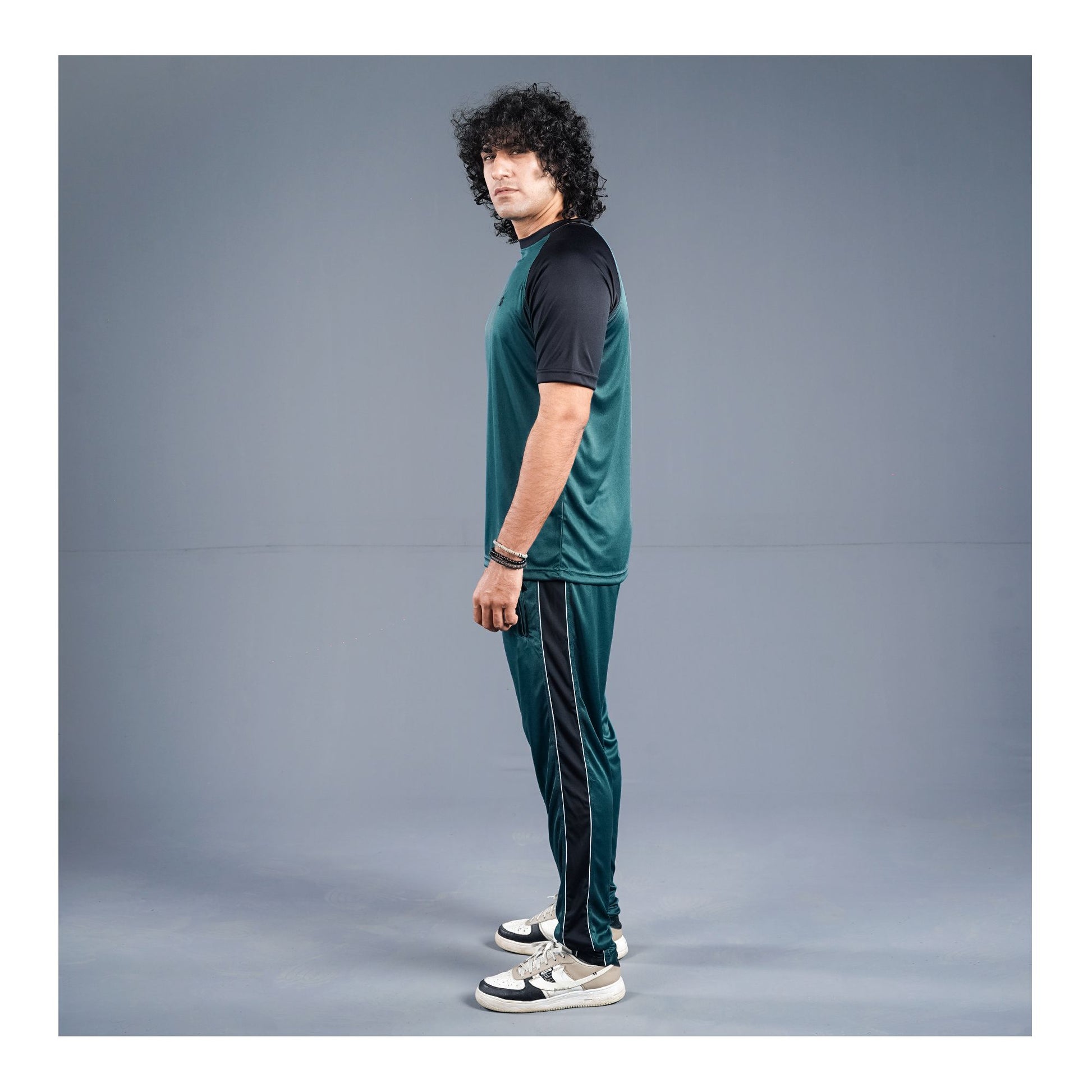 Basix Men's Embroidered Dry Fit Tracksuit, Teal & Black, TS-204