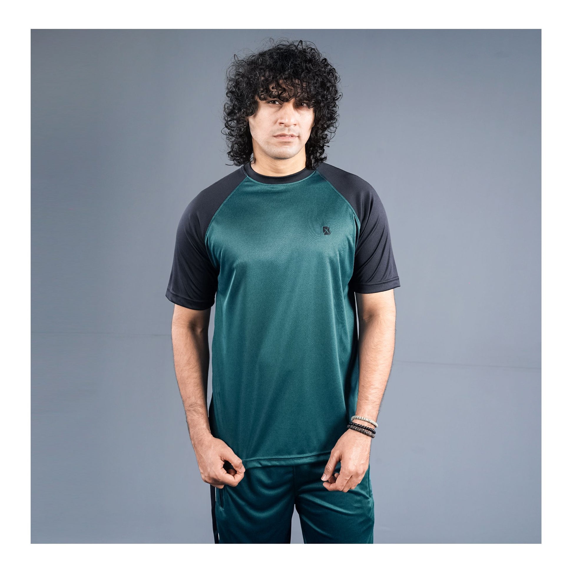 Basix Men's Embroidered Dry Fit Tracksuit, Teal & Black, TS-204