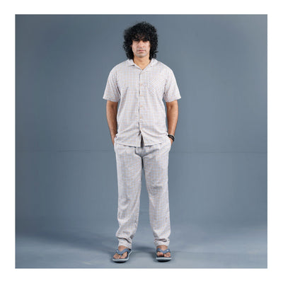 Basix Men's Checked Loungewear Set  Cream & Fawn  MT-825