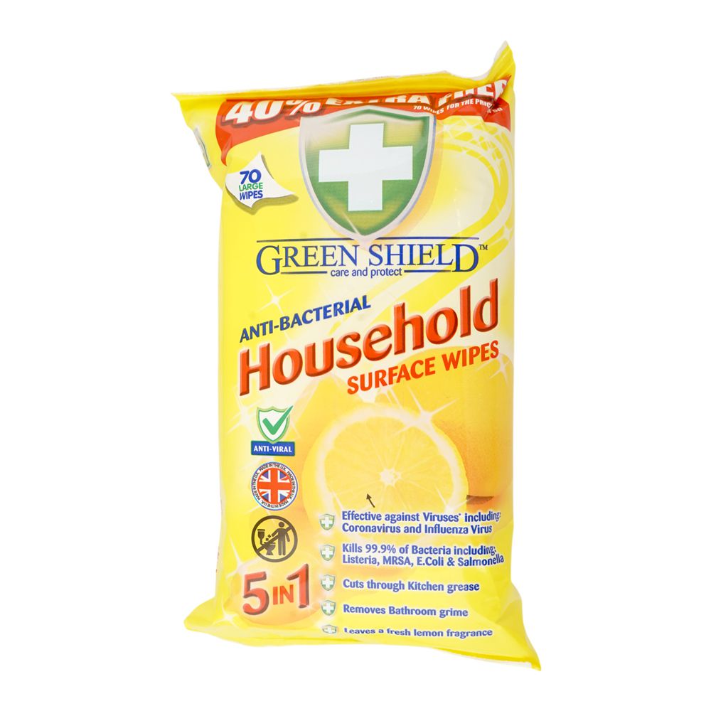 Green Shield Anti-Bacterial Household Surface Wipes, 70-Pack