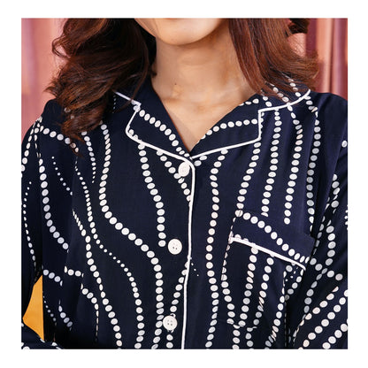 Basix Women's Navy Blue With White Ripples Loungewear, 2-Piece Set, LW-661