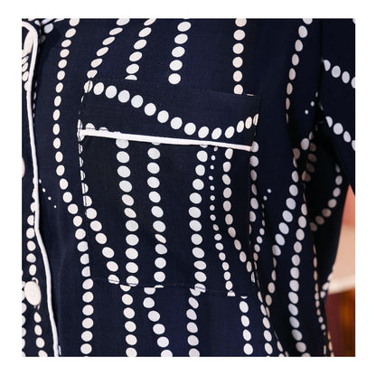 Basix Women's Navy Blue With White Ripples Loungewear, 2-Piece Set, LW-661