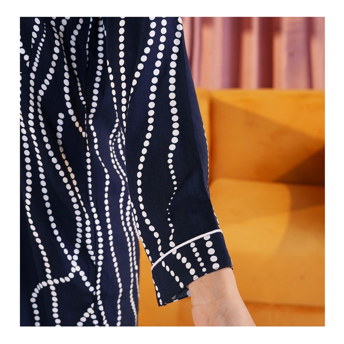 Basix Women's Navy Blue With White Ripples Loungewear, 2-Piece Set, LW-661