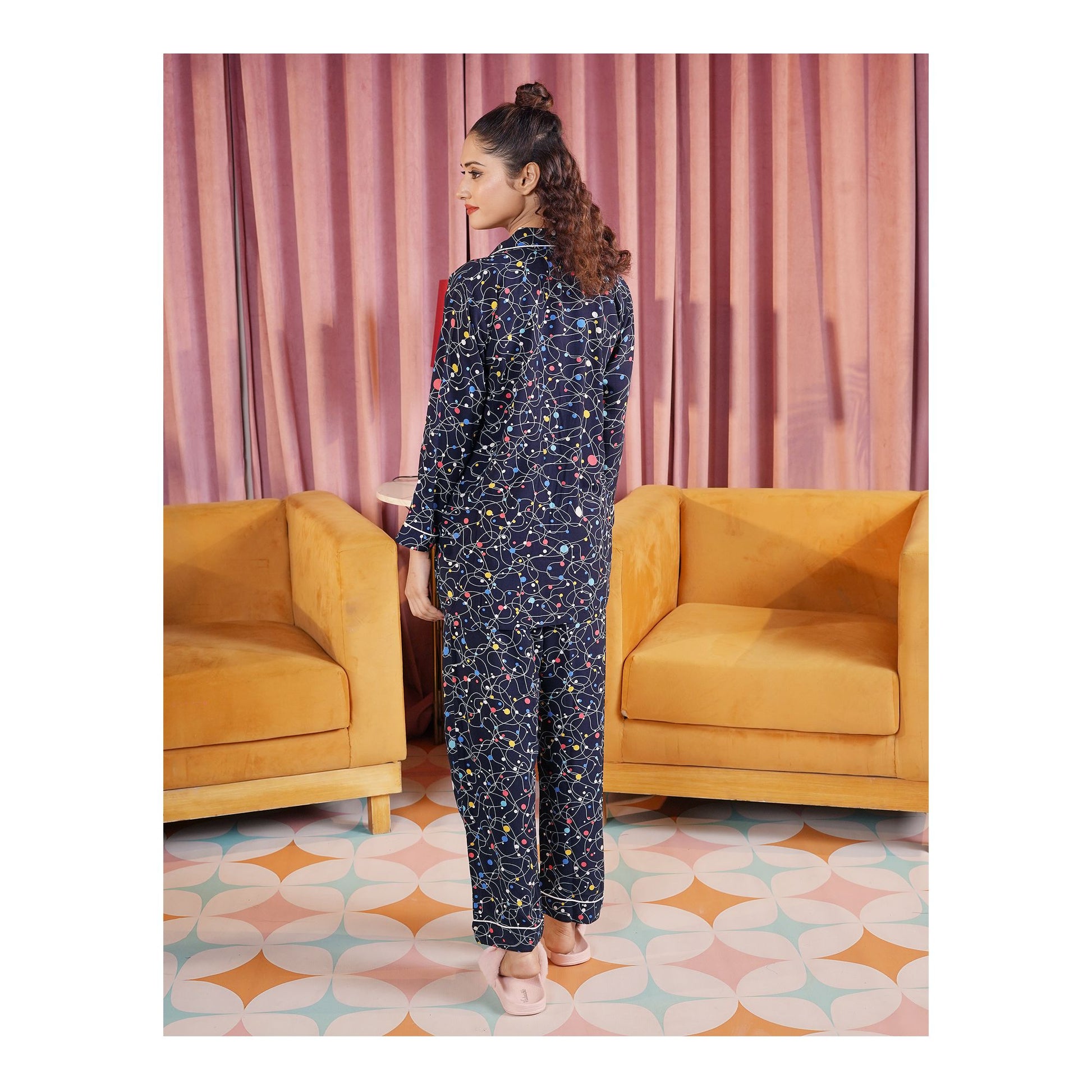 Basix Women's Navy With Colored Polka Dots Loungewear, 2-Piece Set, LW-662