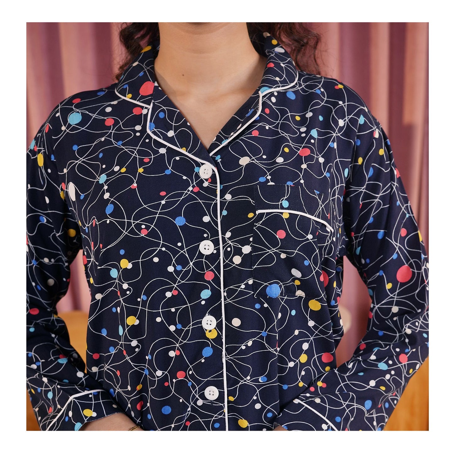 Basix Women's Navy With Colored Polka Dots Loungewear, 2-Piece Set, LW-662