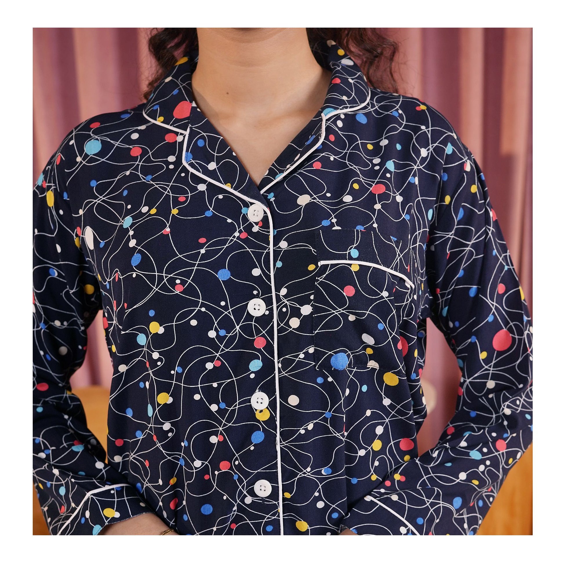 Basix Women's Navy With Colored Polka Dots Loungewear, 2-Piece Set, LW-662