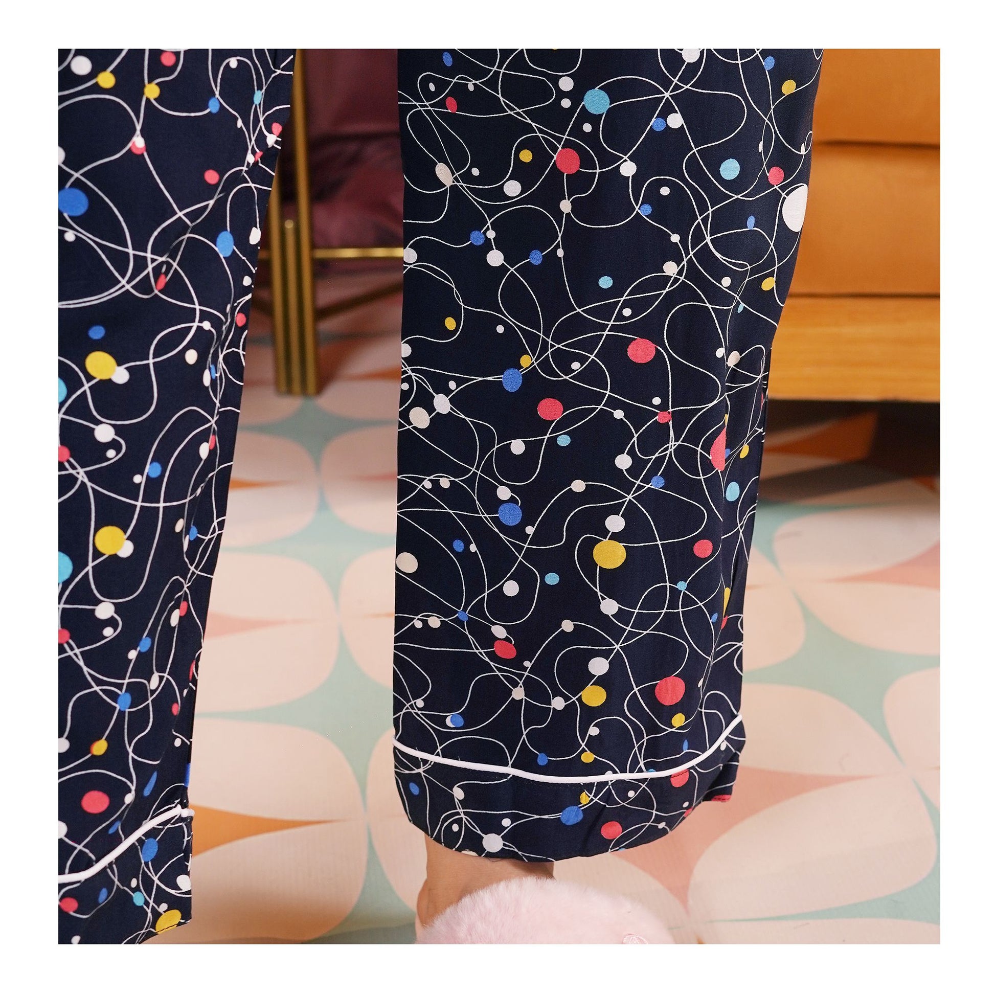 Basix Women's Navy With Colored Polka Dots Loungewear, 2-Piece Set, LW-662
